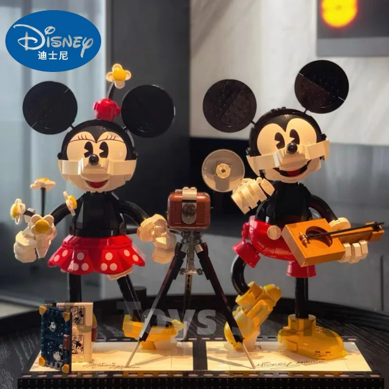 

Kawaii Disney Mickey Minnie Blocks Figure Standing Series Building Blocks Action Figurines Couple Assembly Model Toys Kids Gift