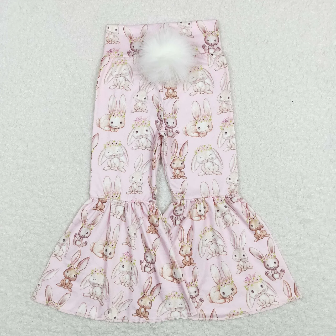 

Wholesale Baby Girl Trousers Children Easter Rabbit Clothes Kids Infant Pink Bell Bottom Pants Toddler Spring Clothing
