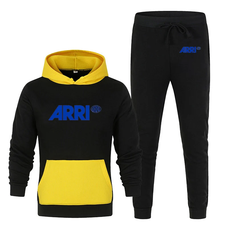 2023 new men's spring and autumn film camera Arri printing new splicing sports casual hoodie+fashion sweatpants two-piece suit