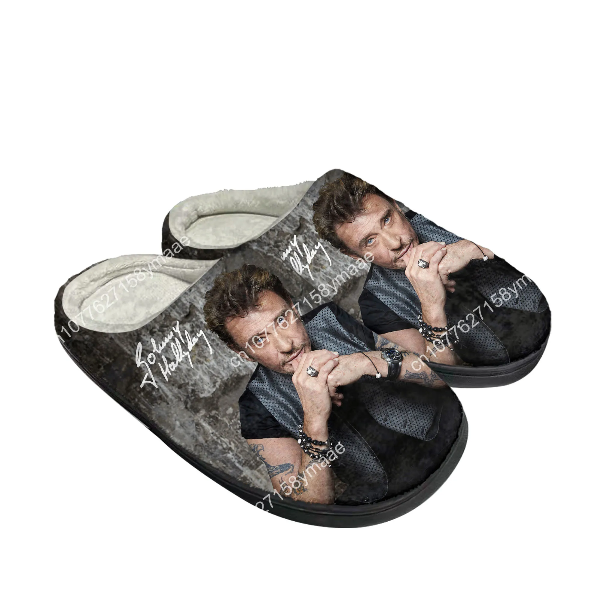 Johnny Hallyday Rock Singer Home Cotton Custom Slippers Mens Women Sandals Plush Casual Keep Warm Shoes Non-Slip Thermal Slipper