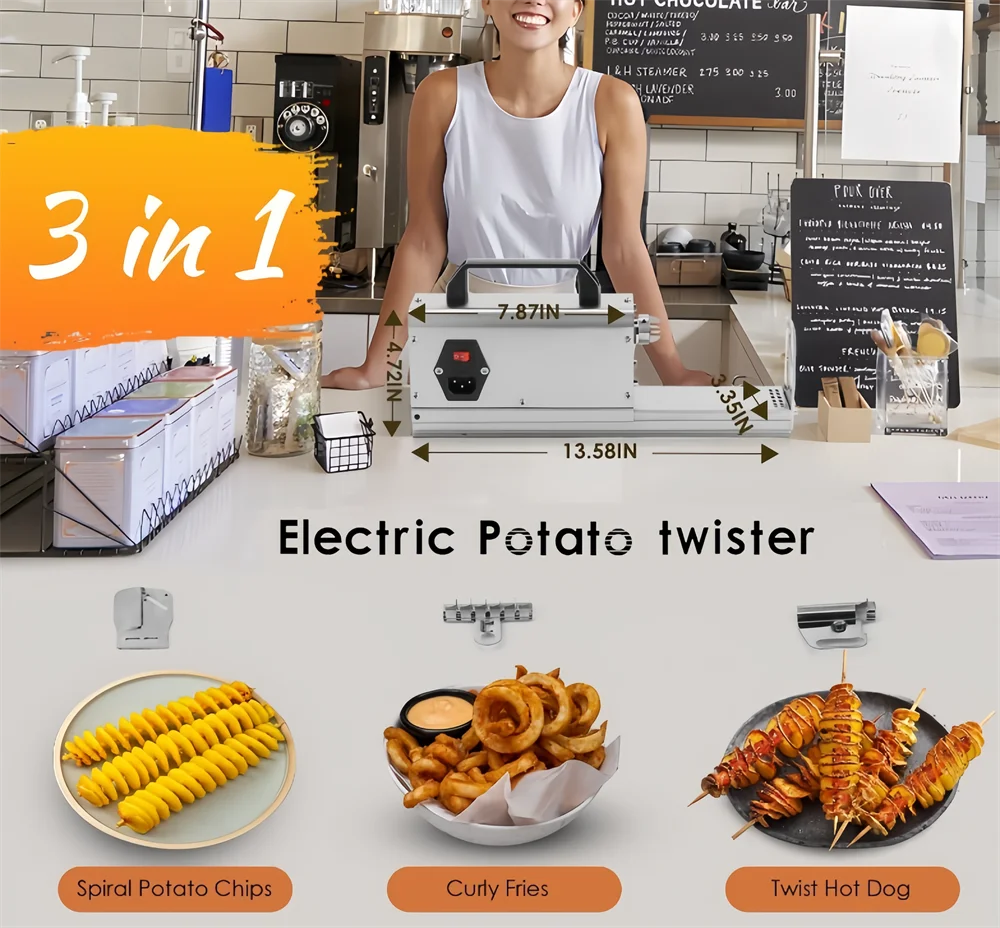 Electric 3 in1 Tornado Potato Cutter Curly Fries Twist Hot Dog Potato Twister 110/220V Spiral Potato Cutting Machine