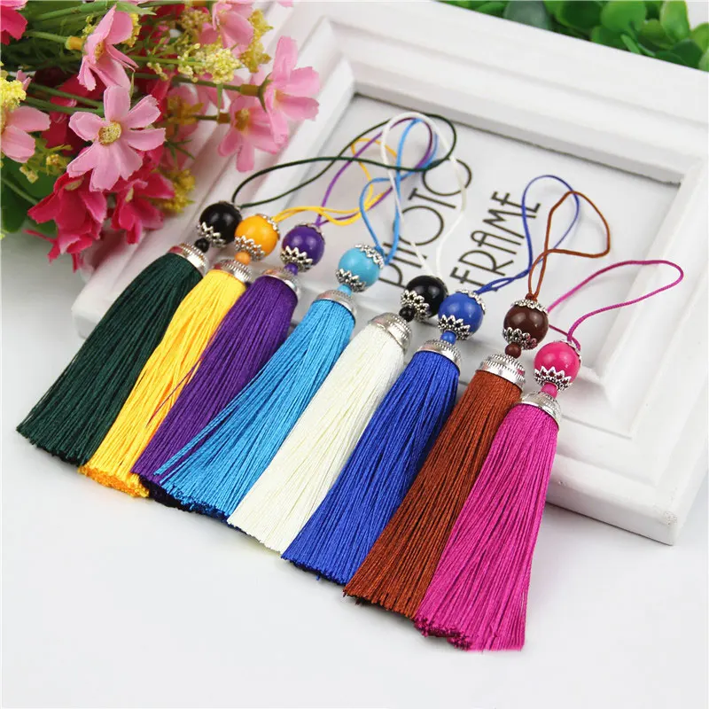 2pcs/lot 18cm Silk Tassel Fringe Brush Sling With Acrylic Beads Pendant