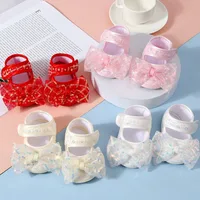Girls Baby Spring Summer New Walking Shoes Soft Soles Thin Princess Infant Cotton Floor Shoes Sequins Bow Newborn First Walkers 1