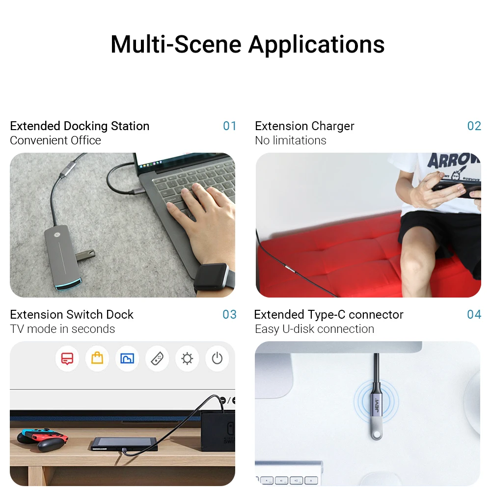JEYI USB-C-Verlängerungskabel (Stecker auf Buchse) – USB 3.1 Gen 2 10 Gbit/s Daten und 60 W PD-Aufladung, kompatibel mit iPad Pro, MacBook, Laptop – Detail 4
