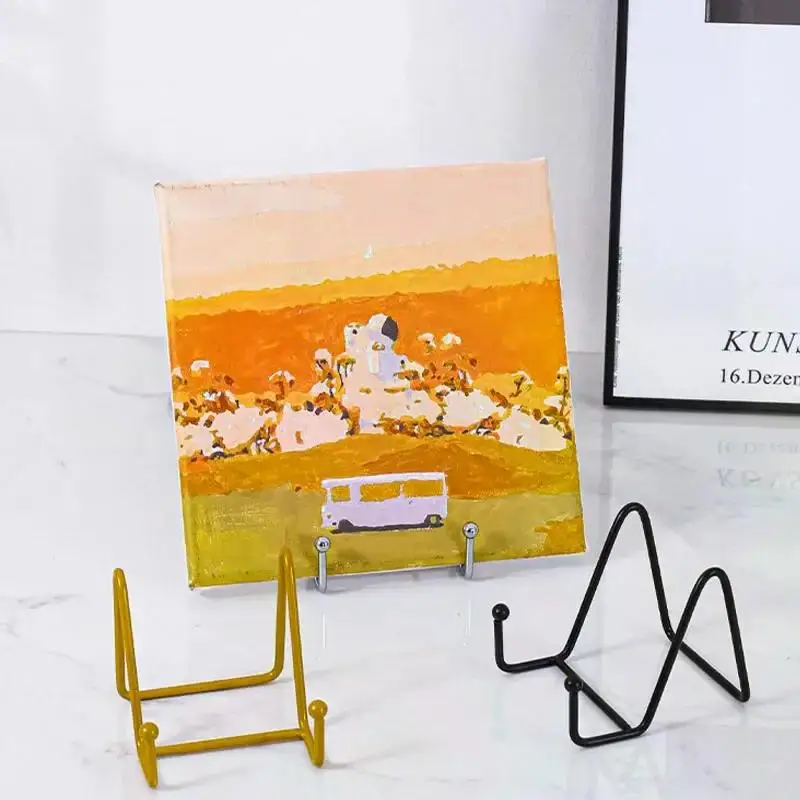 Plate Display Stand Picture Easel Metal Plate Stands Holder Display Pictures Frame Photo Decorative Dish Tabletop Arts 1pc
