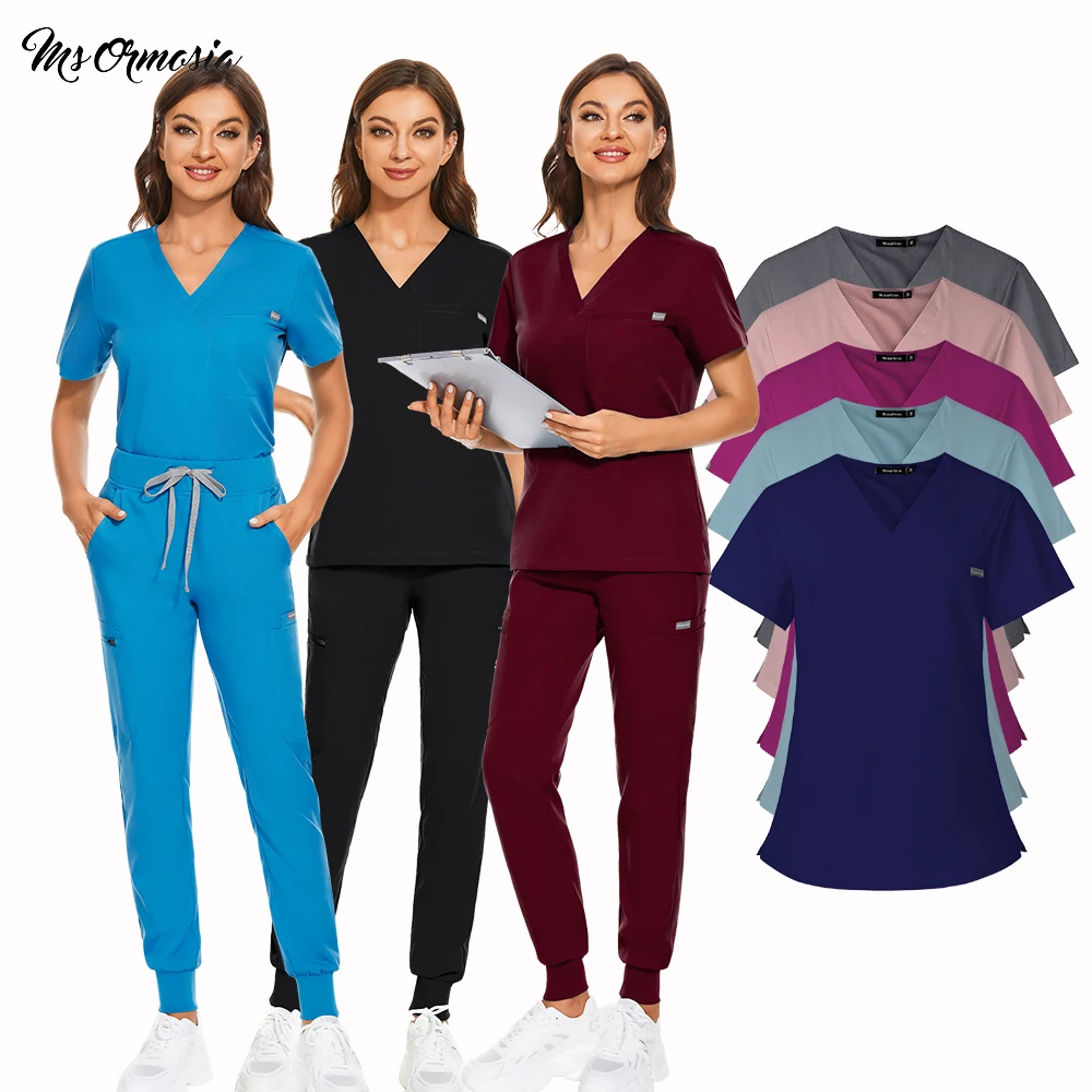 Women Working Uniform Short Sleeve Vneck Tops Nurse Uniform Men Scrub
