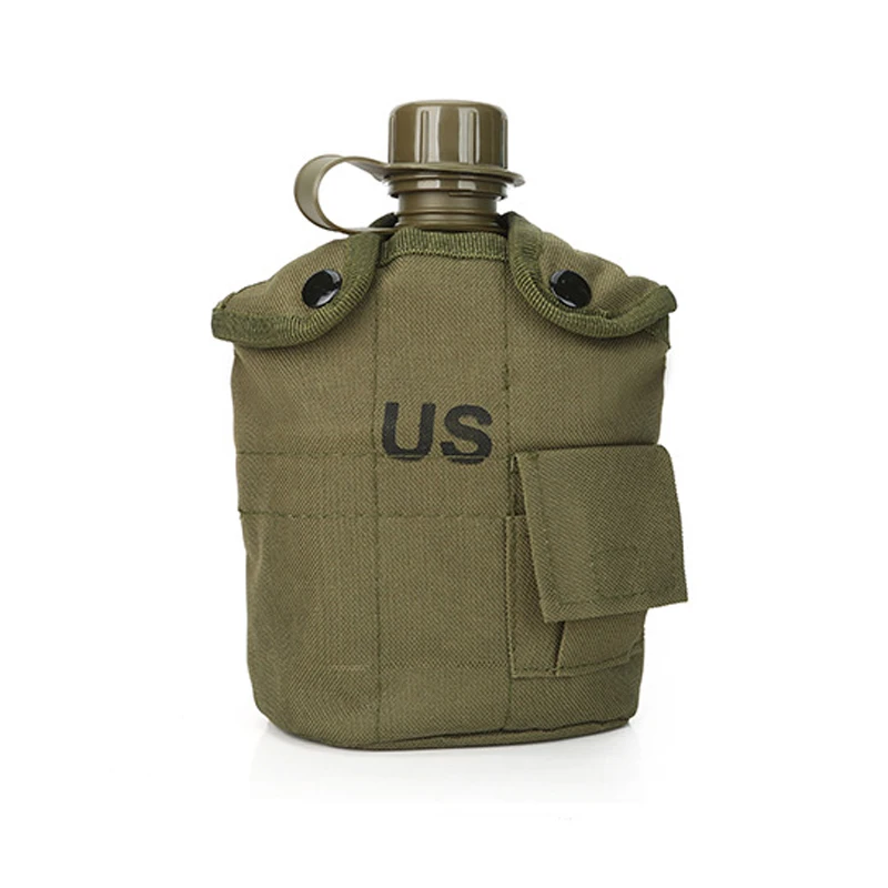 1L Outdoor Miltary Cup Water Bottle Aluminum Canteen Water Bottle Tactical Kettle Pouch Pocket Bag Cover Hiking Camping Kettle