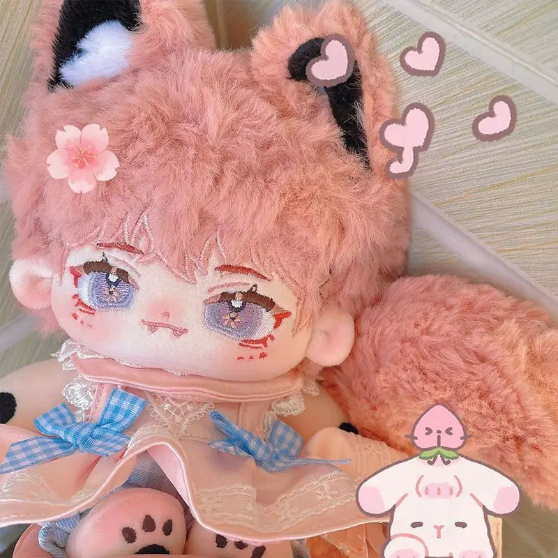 

Limited Stock 20cm No Attribute Pink Kawaii Cotton Doll Peach Mist with Animal Ears Big Tail with Skeleton Doll Collection Gift