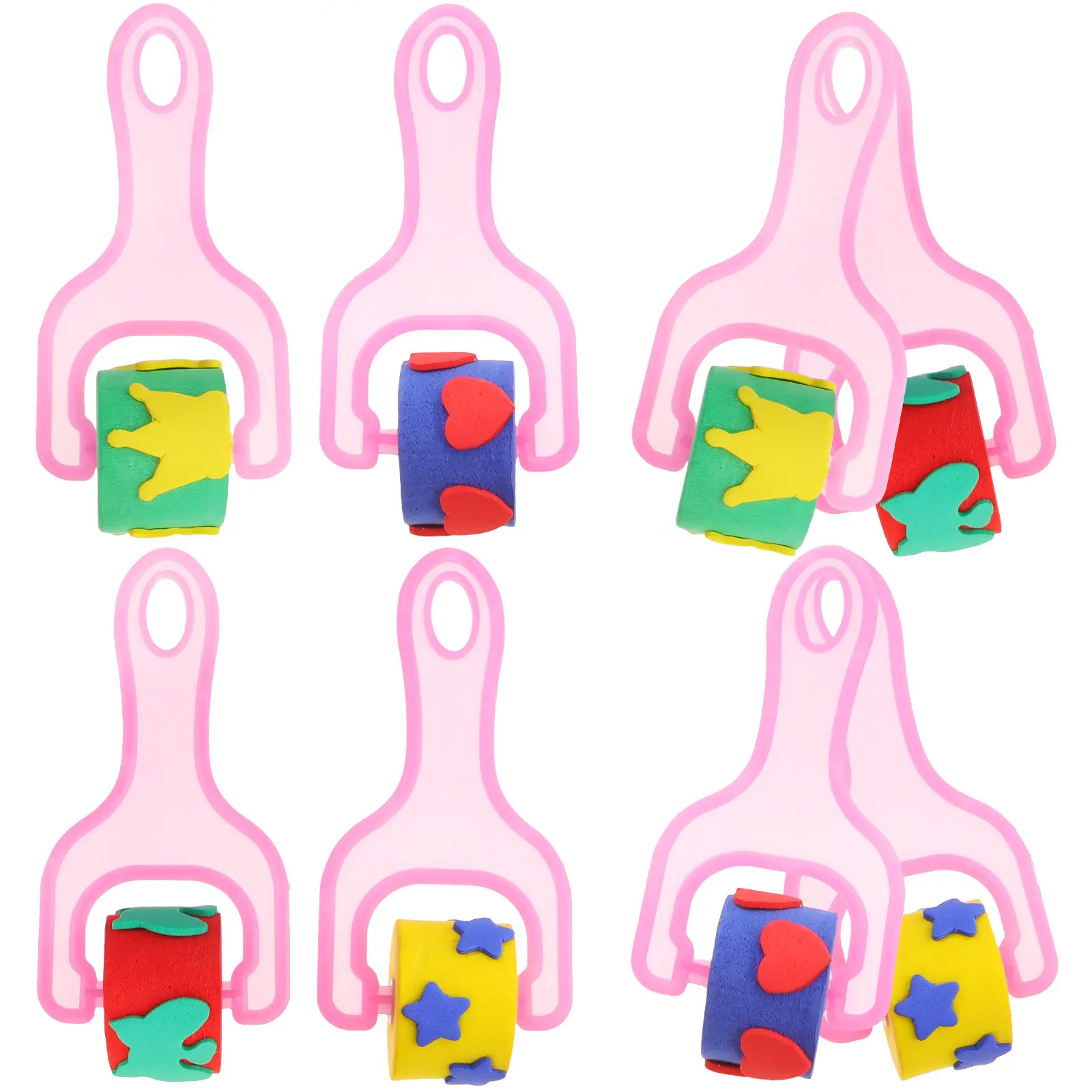 8Pcs 페인팅 스폰지 스탬퍼 DIY 공예용 안전 플라스틱 핸들 롤러 그림 그리..