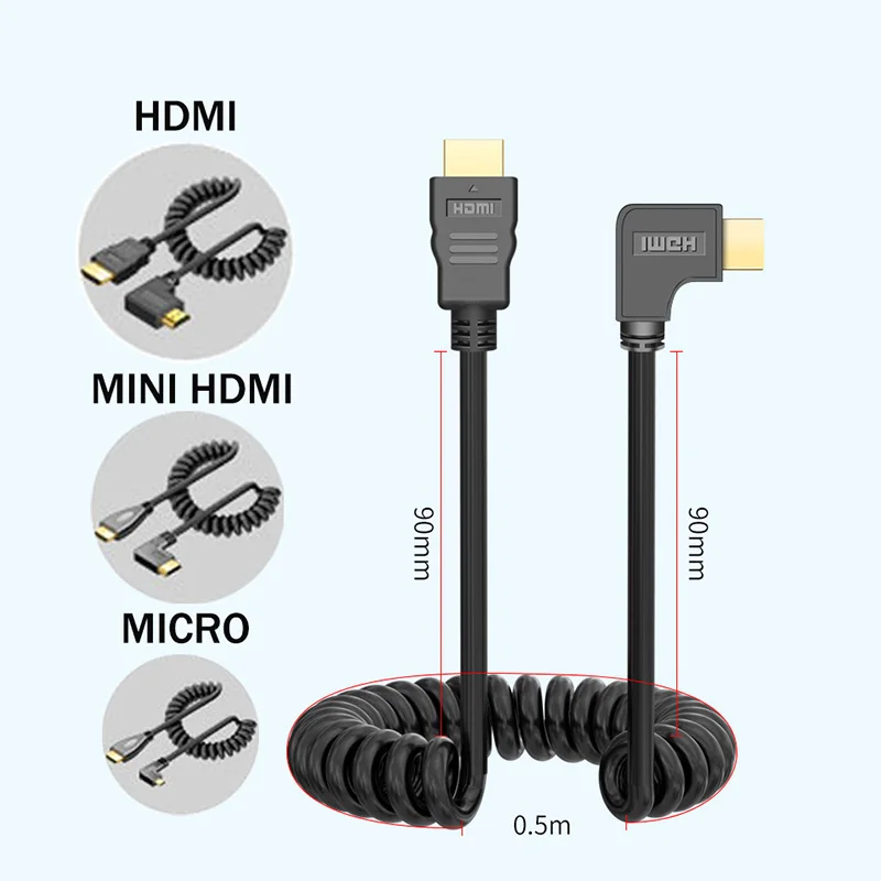 1PCS 4K 60HZ 2M Micro Mini HDMI-Kompatibel Spiral Verlängerung Flexible Spirale Kabel Stecker auf Stecker Kabel Kompatibel Für PC TV