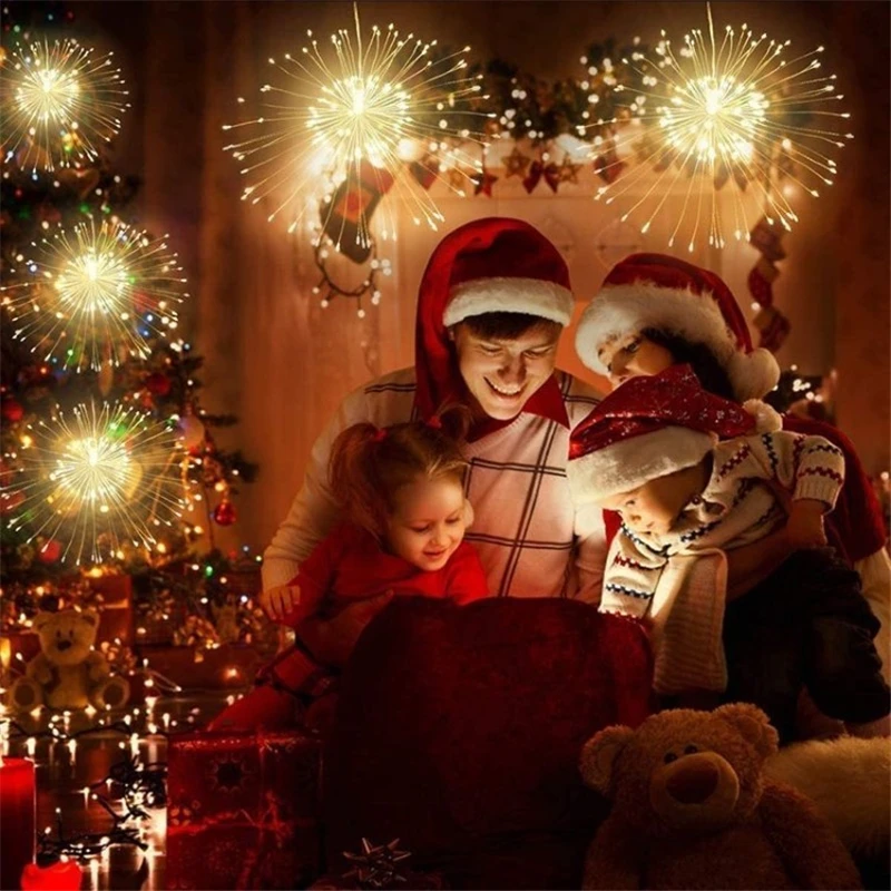 LED Starburst String Light Outdoor 120/150/200 LED Copper Wire Hanging Firework Fairy Lights for Party Garden Christmas Decor
