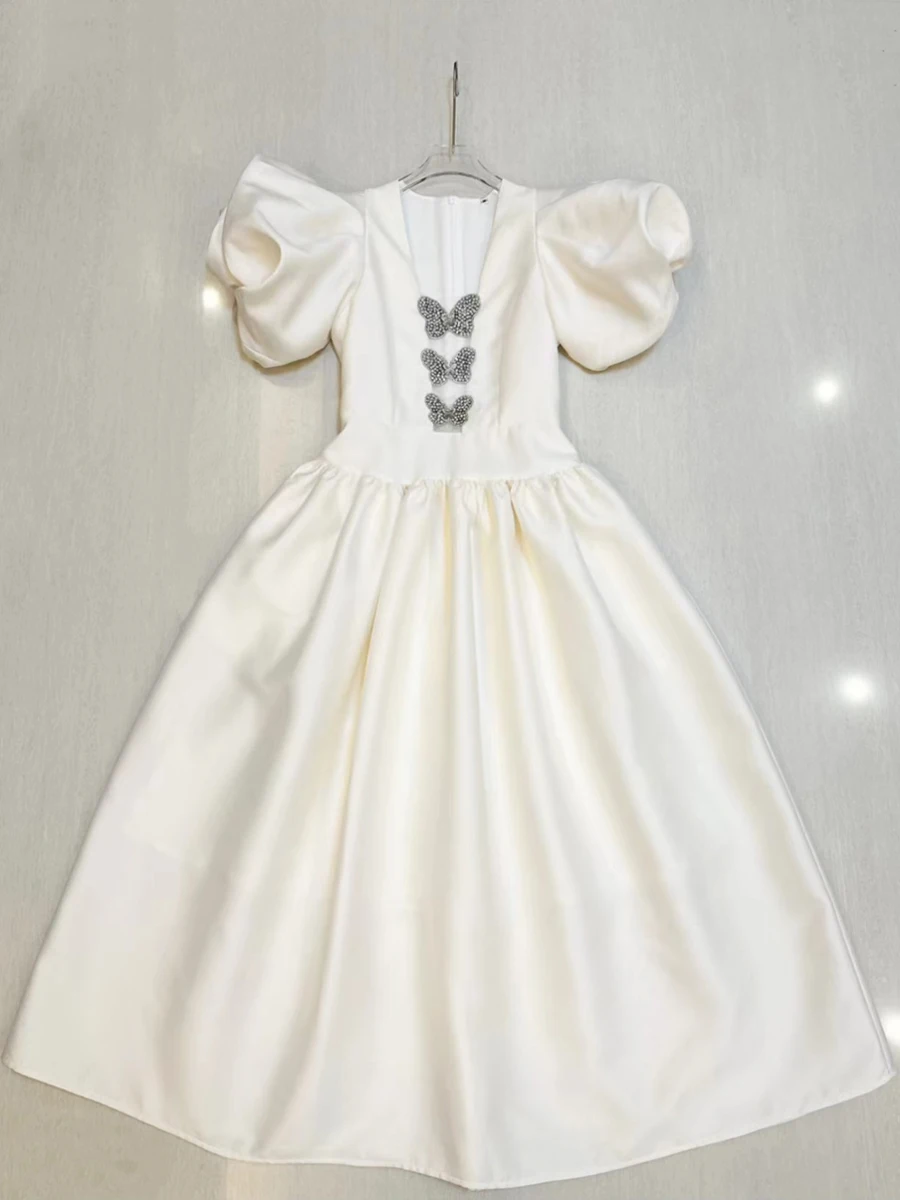 TWOTWINSTYLE Solid Spliced Diamonds Slimming Dresses For Women V Neck Short  Sleeveless High Waist Temperament Long Dress Female - AliExpress 200000345