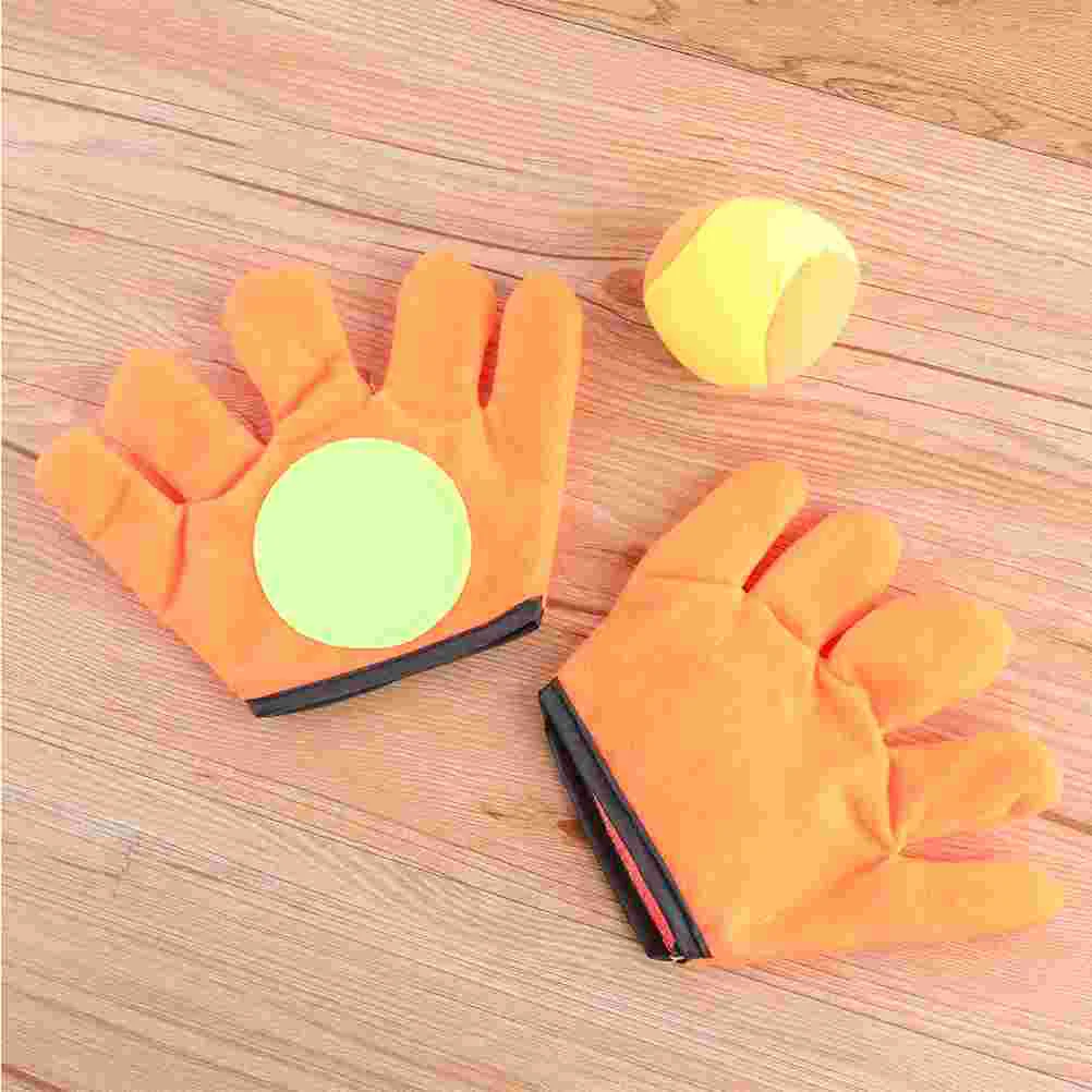 2 Pairs Outdoor Plush Sports Toys Funny Sticky Ball Gloves Toy Cartoon Tossing Ball Gloves Toy Educational Throwing Catching 2