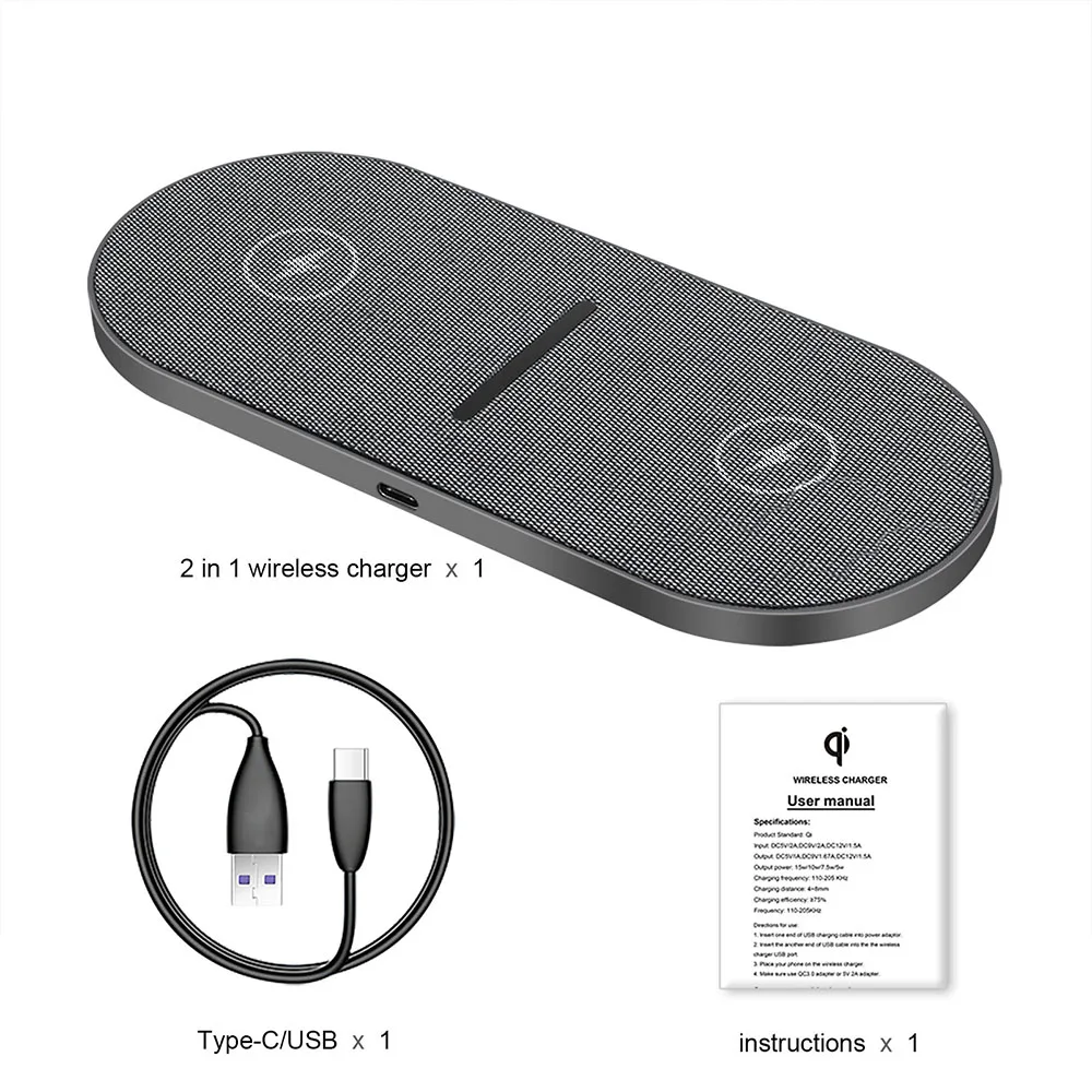 Fast Dual 2in1 Wireless Charger Pad for Airpods Pro for iPhone 8 X XR XS 11 12 13 Max Samsung S21 S20 S10 QI Induction Charging wireless car charger