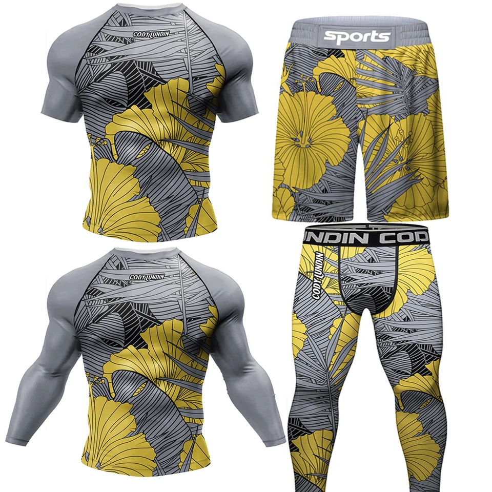 

MMA Boxing Set Compression Men Sport T-shirts+Pants Rashguard Jitsu Bjj Rash Guard KickBoxing Shorts Muay Thai Jersey Fightwear