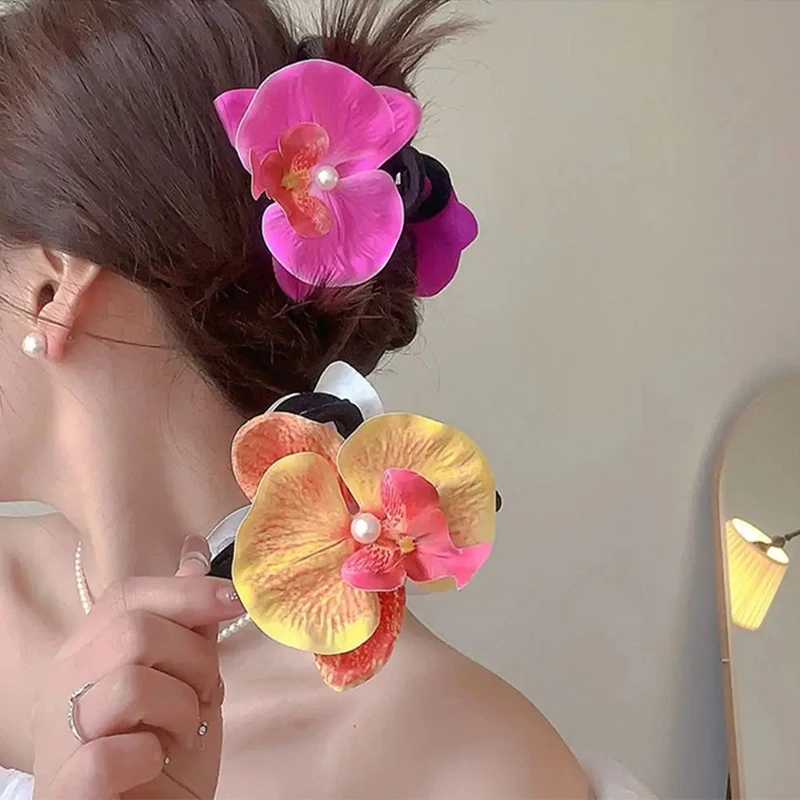 

Summer Butterfly Orchid Large Small Hair Claw Crabs for Women Cloth Flower Shark Clips Headdress Hair Accessories