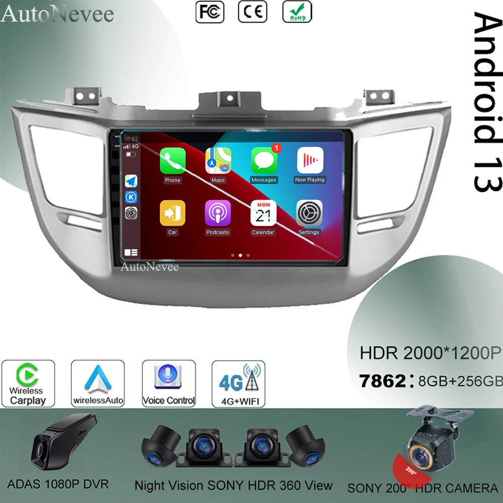 

Android 13 For Hyundai Tucson IX35 3 2015 2016 2017 2018 Auto Radio Screen DSP Multimedia Player Navigation GPS No 2din DVD 5G