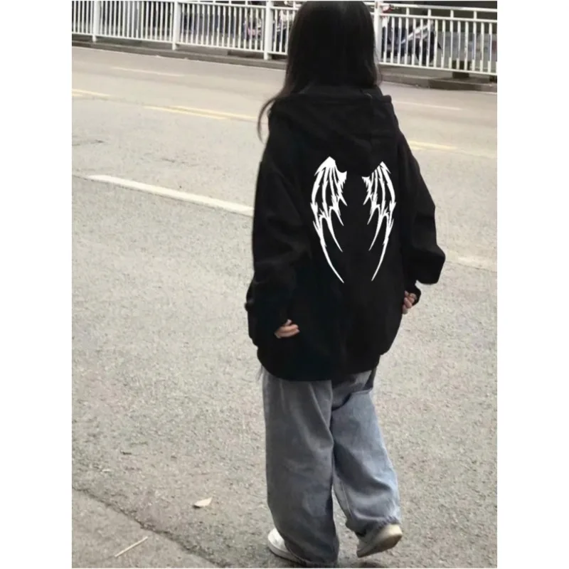 

YUQI Gothic Harajuku Oversized Hoodies Women Mall Goth Tops Japanese Streetwear Punk Hooded Sweatshirt 2023 Autumn Pullovers