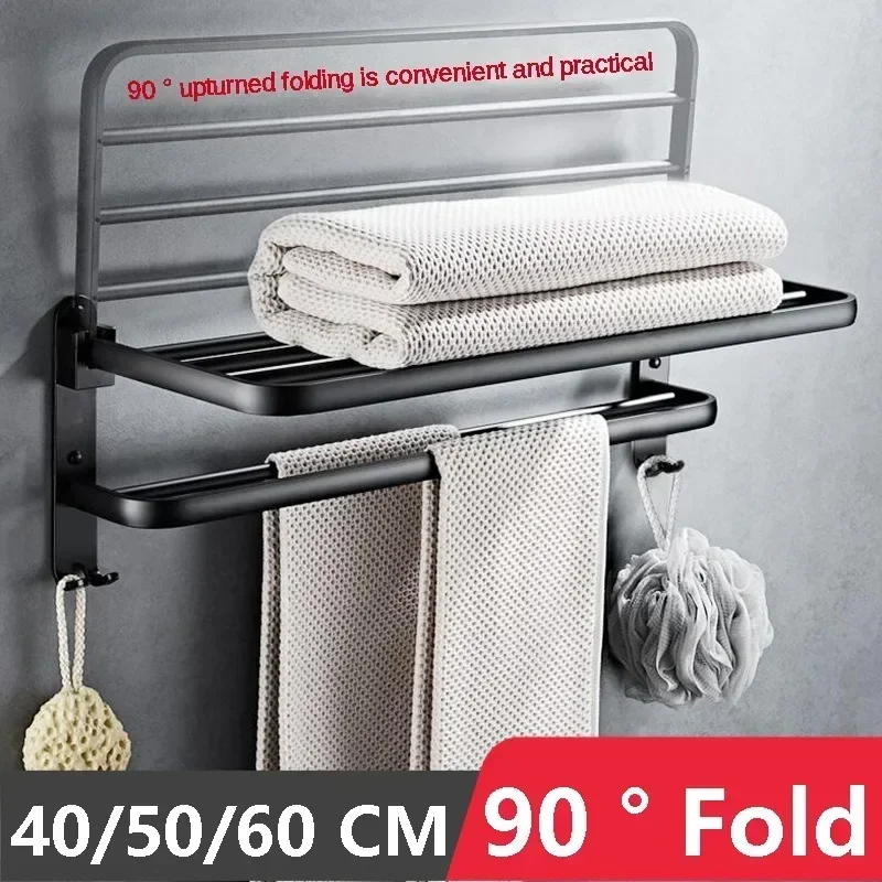 Towel Rack for Bathroom Wall Mounted Adhesive Towel Holder with Shelf & 3  Hooks for Bathroom Adjustable Length Black - AliExpress