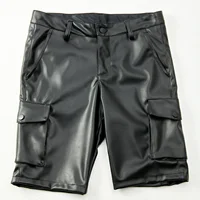 Summer thin young cross-border leather pants men's stretch white black leather pants men's fashion shorts five pants 5