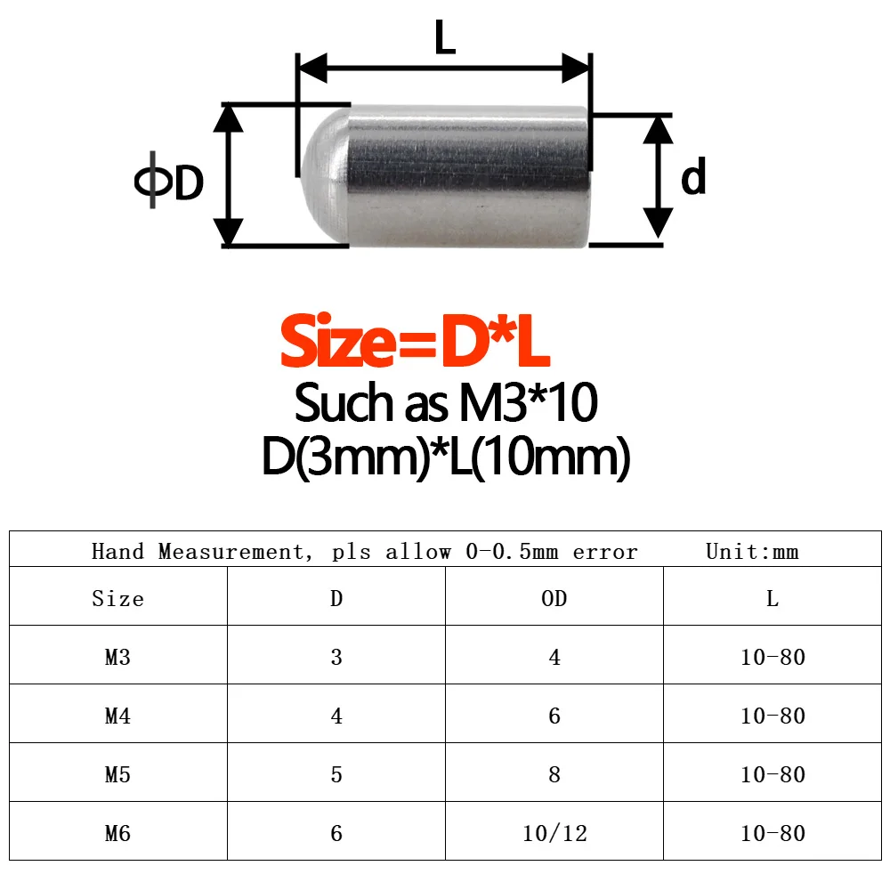 Cylindrical Locating Dowel Pin M3 M4 M5 M6 304 Stainless Steel Internal Thread OD 4-12mm Length 12-80mm