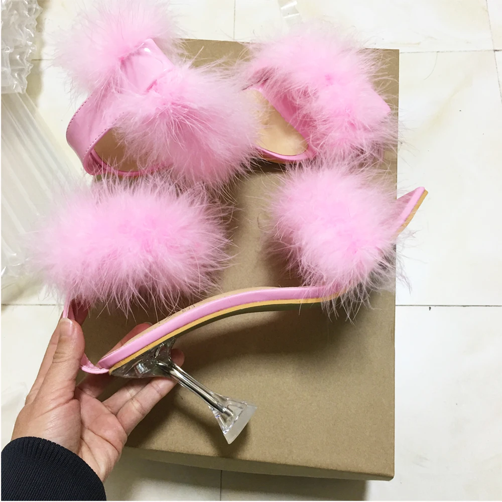 Poodle Pink Faux Fur Stiletto Mule Heels | Public Desire