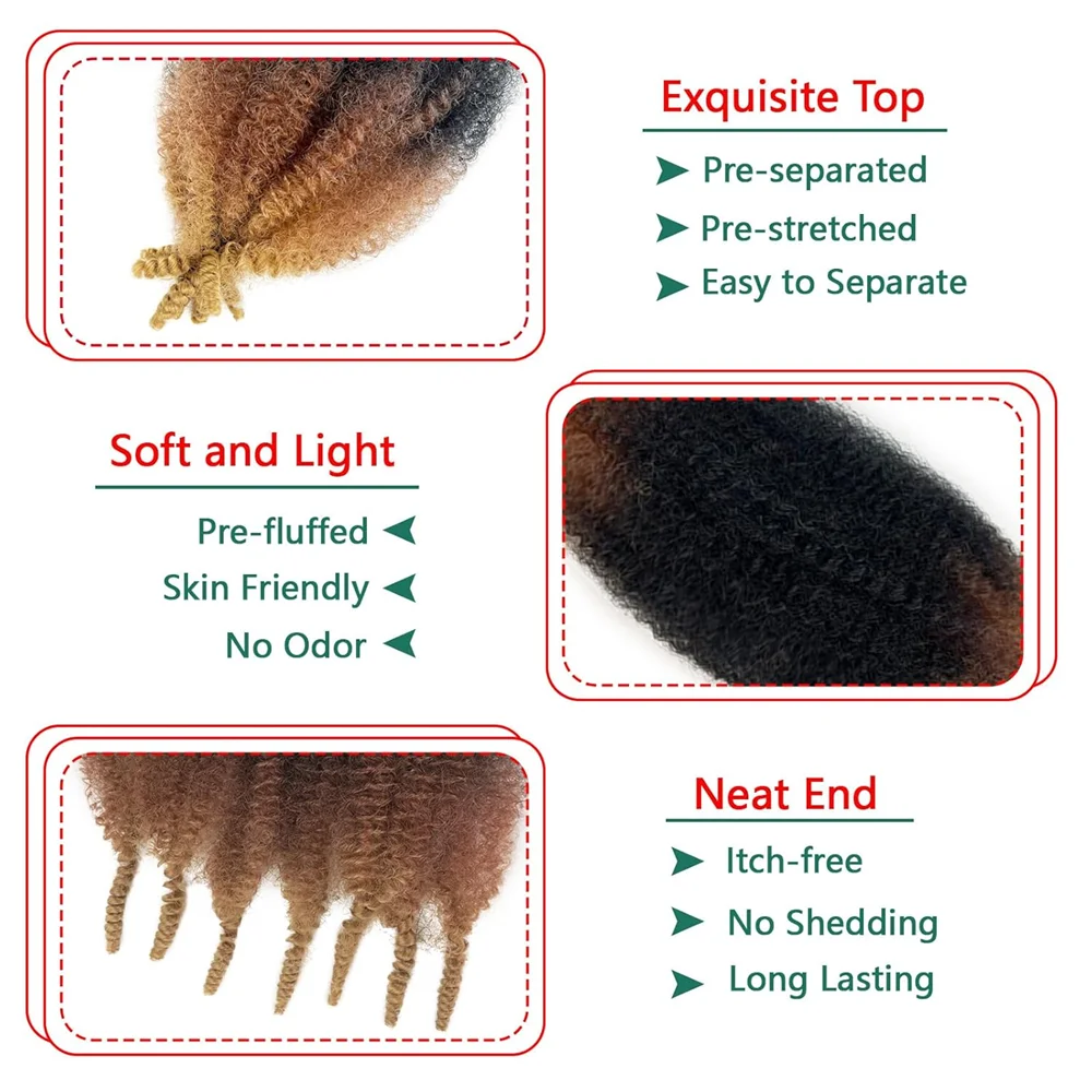 16/24inch Synthetic Pre-Separated Springy Afro Twist Hair 1B/30/27 Marley Hair Pre-Fluffy Natural Marley Crochet Hair for Women