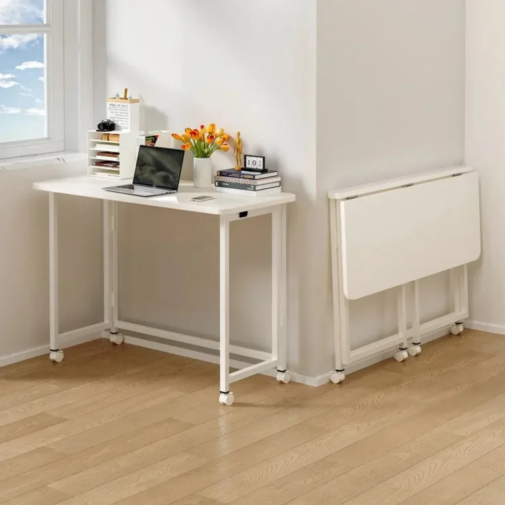 Folding Computer Desk Simple Study Desk with Wheels Minimalist Bookshelf Integrated Office Table Foldable Student Computer Table
