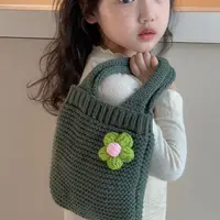 Kids Girls Cute Knitted Hand Bags Applique Solid Hand Bags Cute Photograph Prop Japanese Korean Style Kids Shoulder Bags 1