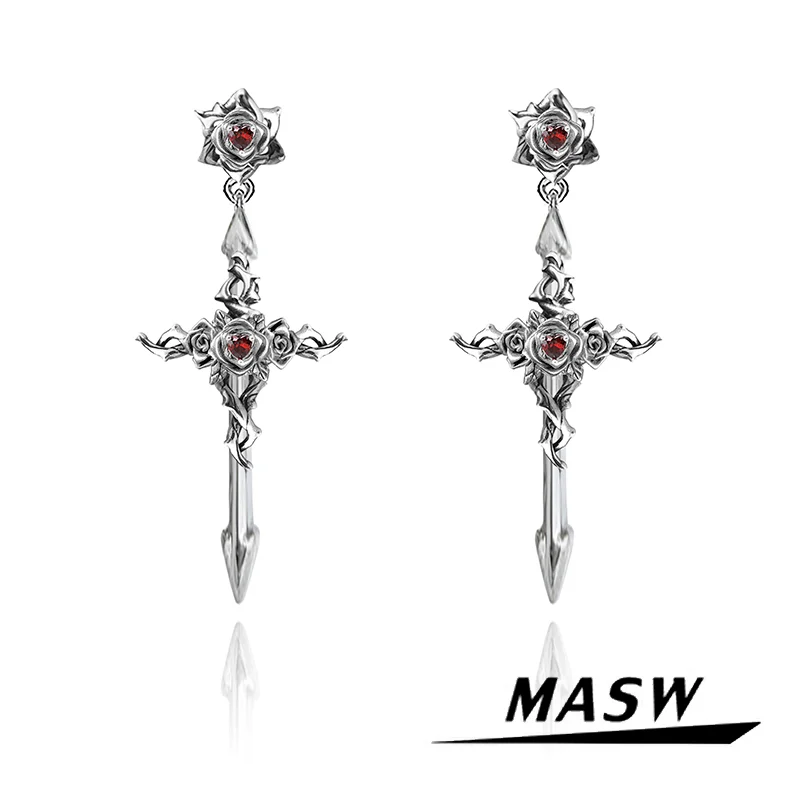 

MASW Original Design Popular Style Metallic Flower Cross Dangle Earrings For Women Girl Gift Modern Jewelry 2024 New