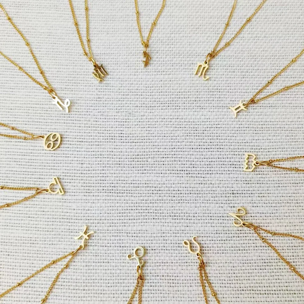 Edelstahl-Halskette, Halsband, 12, Sternzeichen, Sternbild-Anhänger, goldene silberne Farbe, Kettenhalsketten, Damen-Trend 2025 – Detail 1