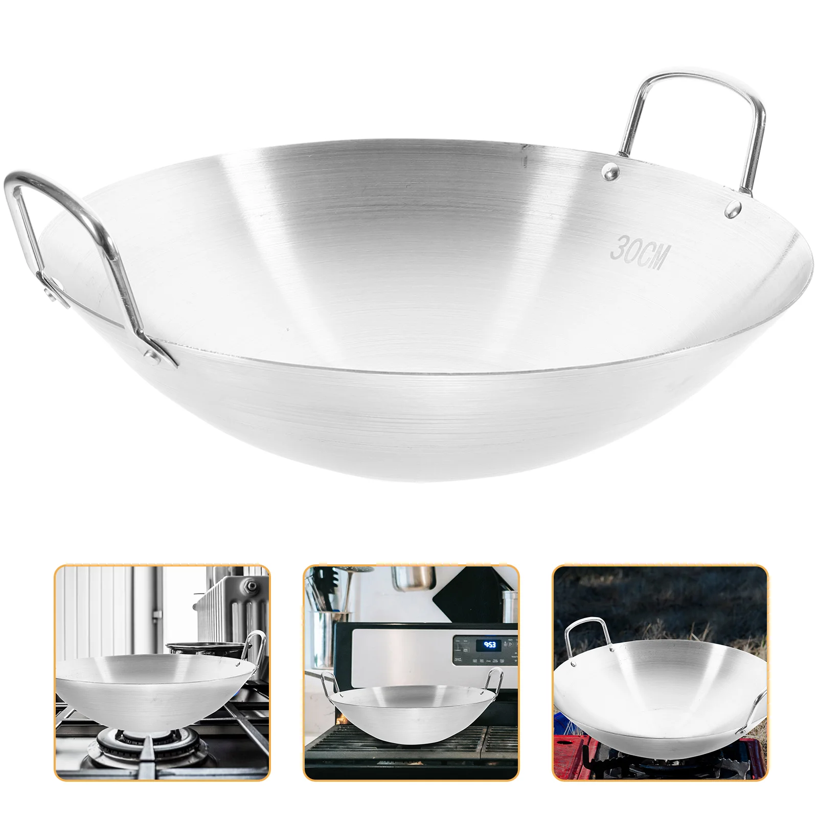 

Stainless Steel Wok Home Cooking Pot Deep Fryer for Kitchenware Supply Durable Accessory Multi-functional Frying Pan with Lid