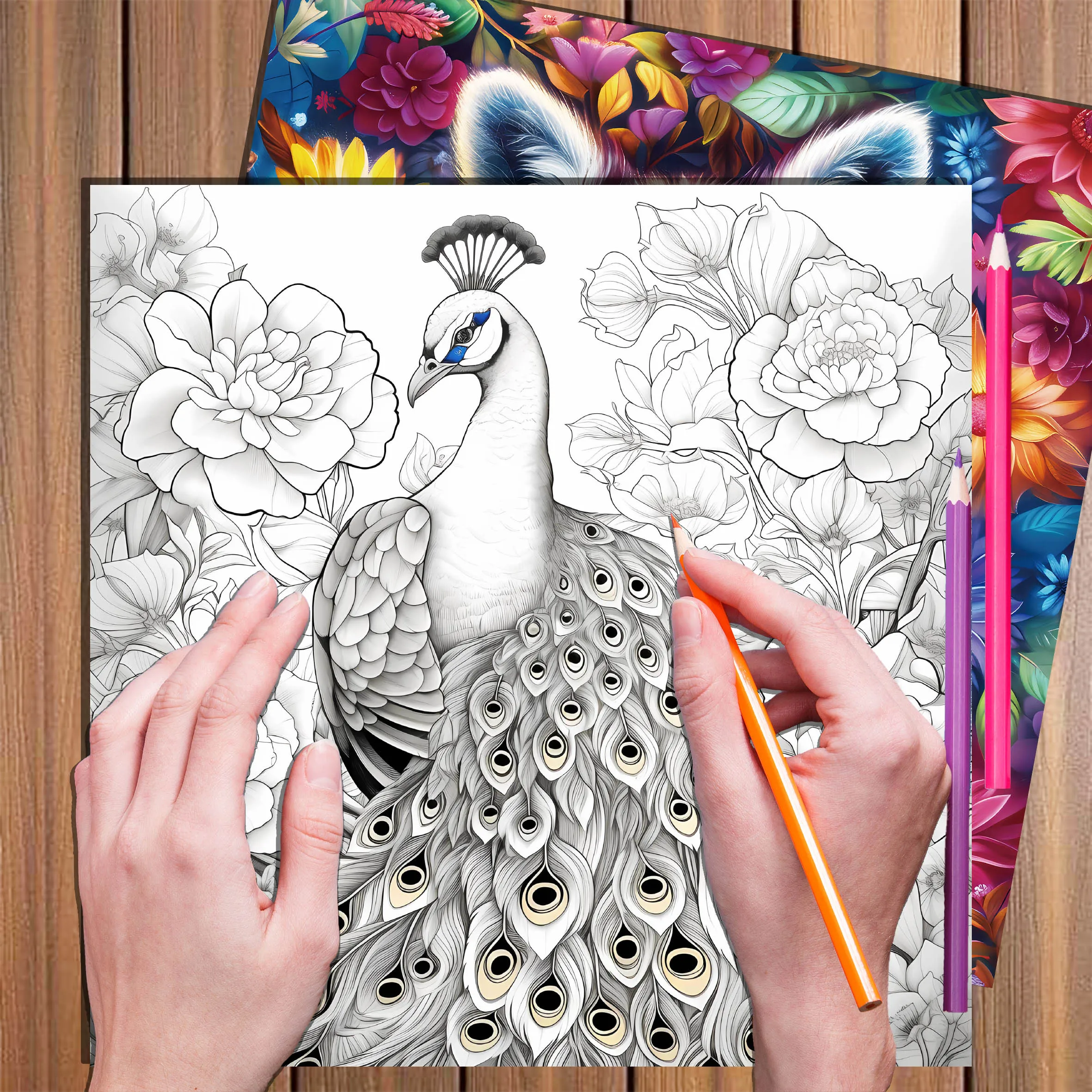 Adult Picture Book: Animal and Flower Coloring Book - 20 Pages of Cute Animals in Flower Fields 4