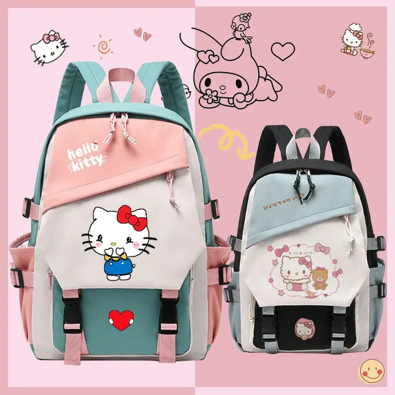 

Kawaii Hello Kitty Backpack Cartoon Anime Large Capacity Sanrio Canvas Printing Schoolbag School Shoulders Bag for Students