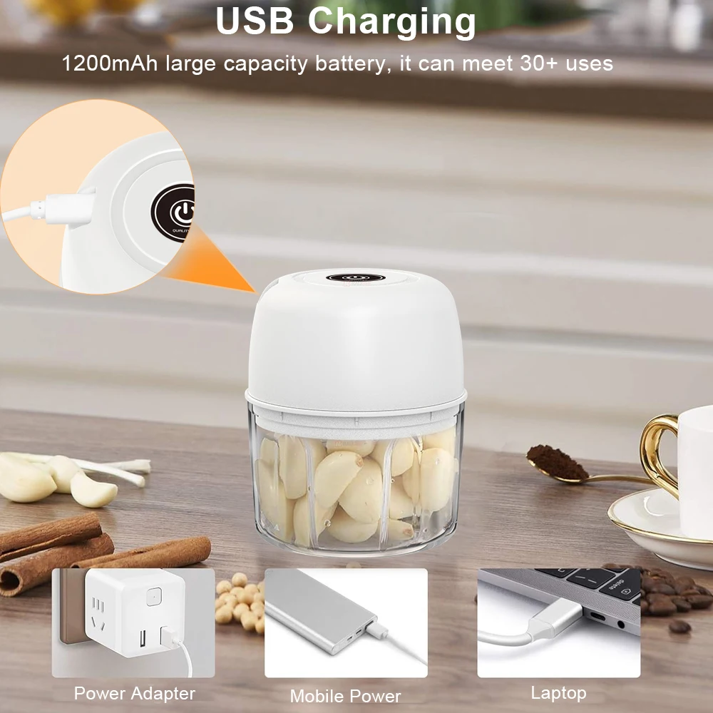 Electric Food Chopper Mini Garlic Masher Crusher for Kitchen Meat Grinder Vegetable Chopper USB Rechargeable Portable