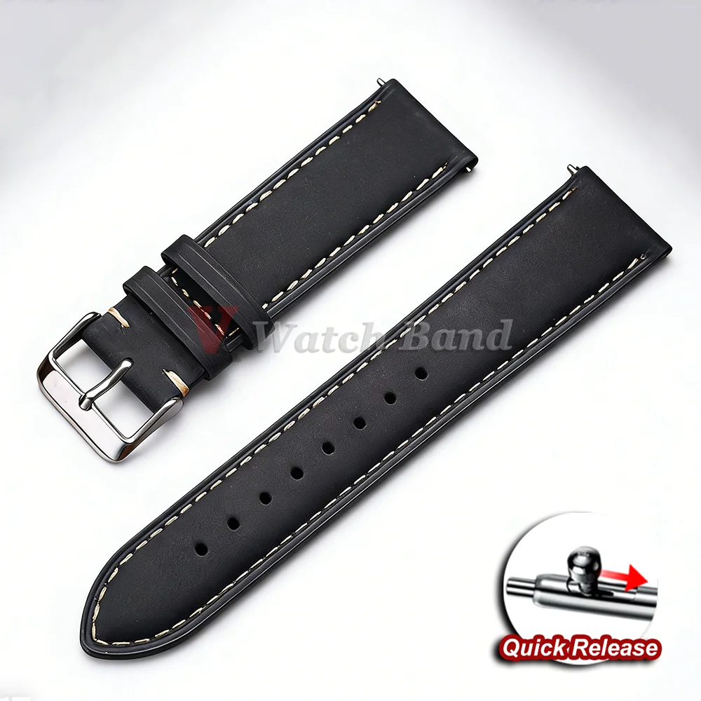 Vintage Dark Brown Cowhide Leather Quick Release Watch Strap