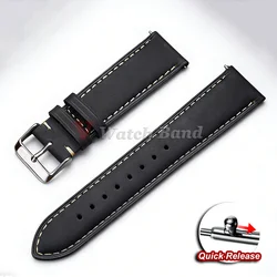 Vintage Dark Brown Cowhide Leather Quick Release Watch Strap - 22mm (Black)