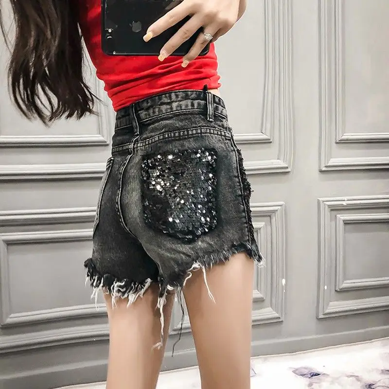 Short Pants for Women To Wear Wide Jeans with Rhinestones Ripped Sexy Womens Shorts Denim Casual Normal Classic Streetwear XL
