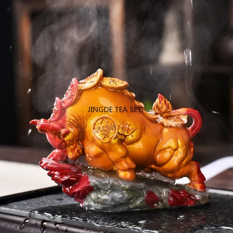 Creative Ceramic Color Changing Tea Pet Zodiac Ox Hot Water Color Changing Tea Table Animal Ornament