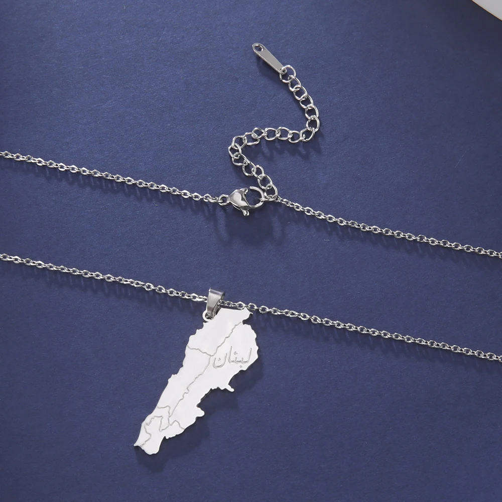 Dawapara Libanon-Karten-Anhänger-Halskette, minimalistischer Kartenumriss, persische Kalligraphie, Edelstahl-Schmuck, Weltreise-Geschenk – Detail 14