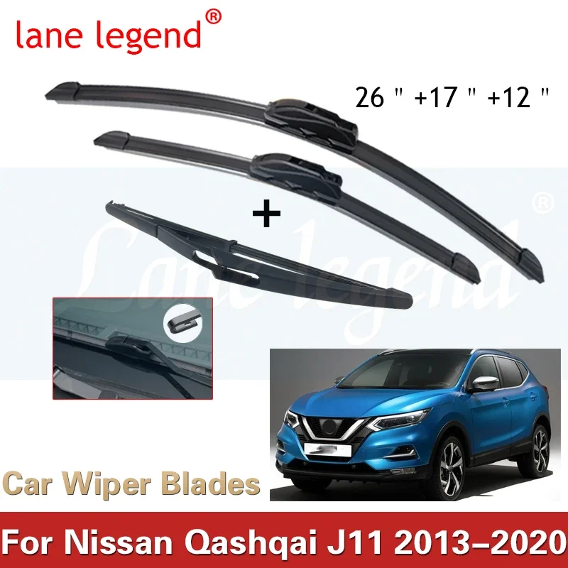 

3PCS For Nissan Qashqai J11 2013-2020 26"+17"+12" Front Rear Wiper Blades Windshield Windscreen Window Cutter Accessories 2013