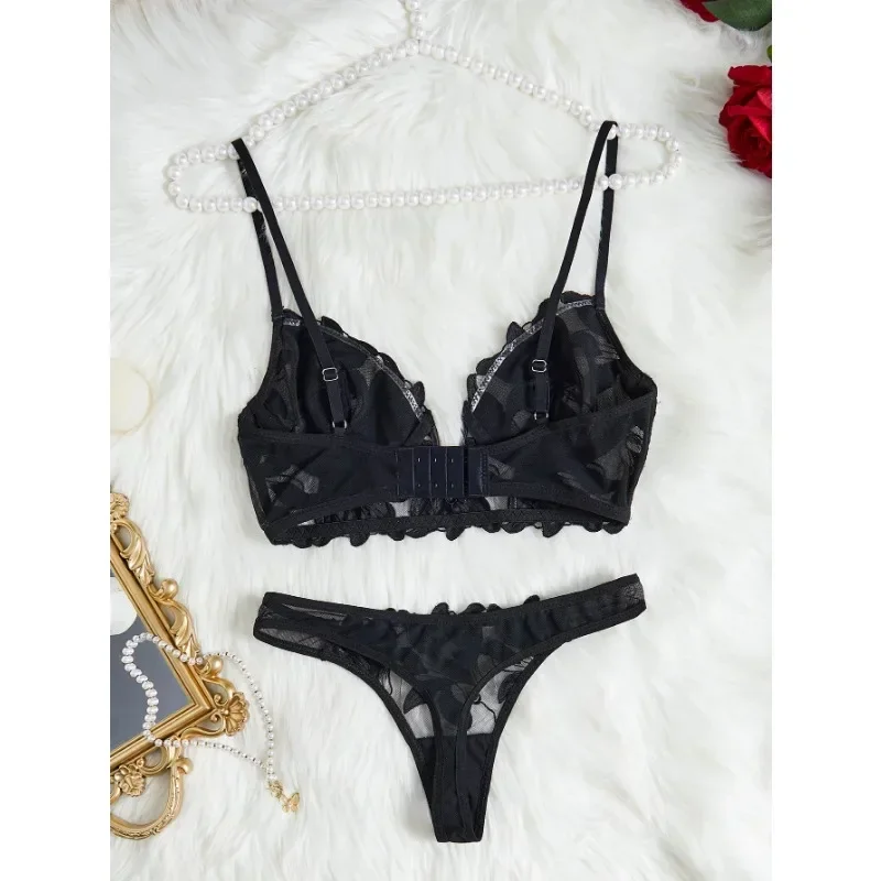 Fée Lingerie Floral Saint-Valentin Charme Slip Slip Sous-Vêtements Sexy Nuisette Fantaisie V Sous-Vêtements Ensemble Bref pour Dame Voir À Travers Le Soutien-Gorge
