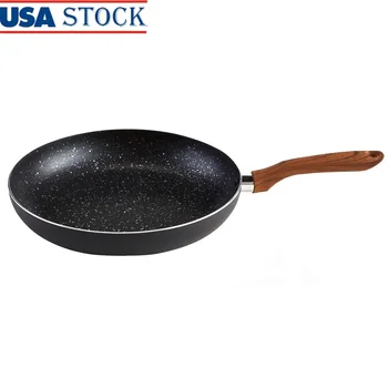 Nonstick Fry Pan Aluminum Speckled Kitchen Cookware Ergonomic Wood Look Handle Easy Clean Multi-Purpose Cooking Essential 1