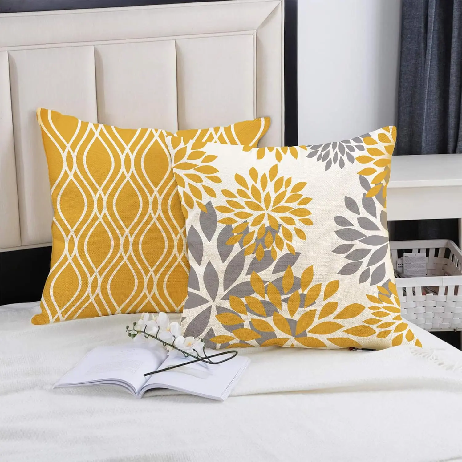 Yellow Geometric Linen Pillow Covers 4