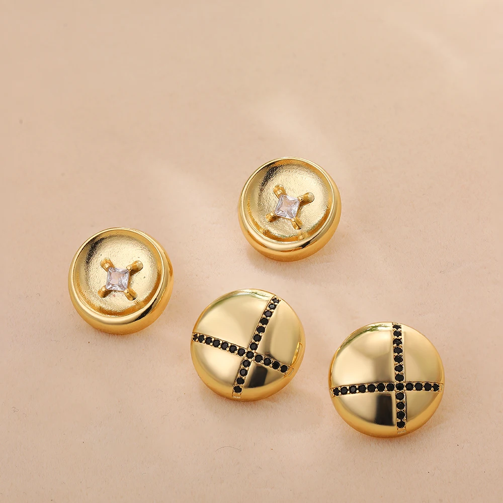 Fashion Thick Circle Round Stud Earrings Gold Plated Inlaid Cubic Zirconia Geometric Women Ear Studs Unique Jewellery Wholesale