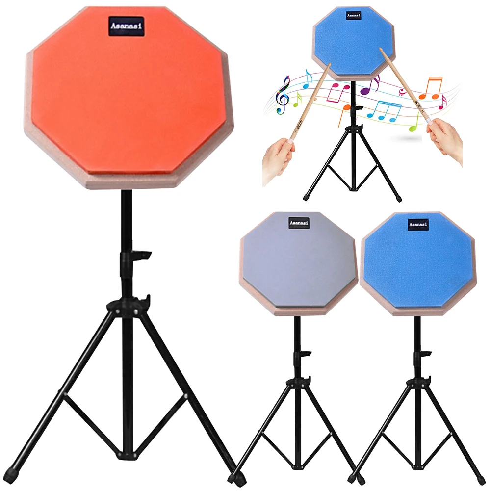 Rubber Wooden Drum Practice Pad with Adjustable Stand Snare Drum Practice Pad Shock‑Absorbent Training 8 Inch snare drum practice pad