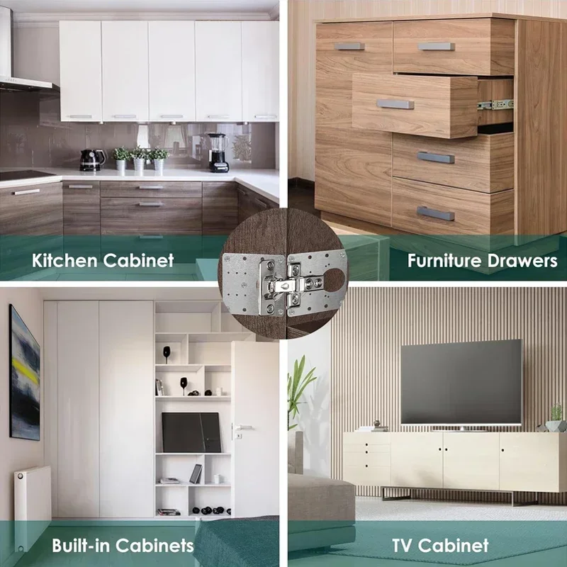 Cabinet Door Hinge Repair Plate with Screws & Brackets, Heavy Duty Kitchen Furniture Mounting Hardware for Easy Installation