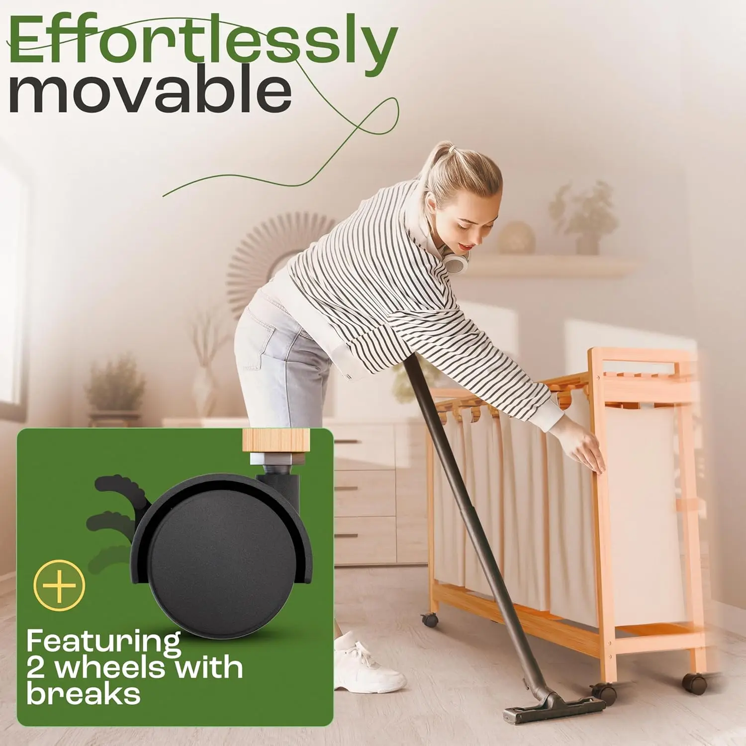 Laundry Sorter with 4 Sections beige, Hamper with Removable Cotton Bags & Wheels – Perfect Laundry Organizer - Eco