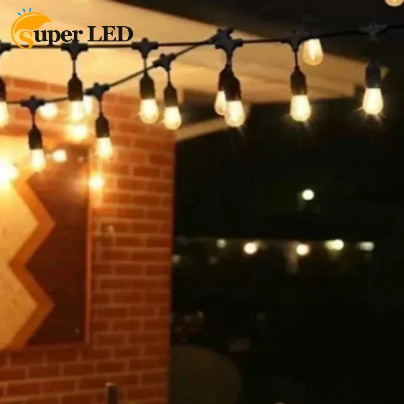 Led Long Chain Lamp Holder 10m 20 Lamp String Outdoor Waterproof E27 Marquee Lamp String Atmosphere Garden Decoration Lamp