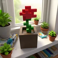 1 Piece Pixel Rose Flower Ornament, 3D Printed Unique Flower Decoration, Plastic Flower Item Suitable for Bedside Table, Desktop, Office Desk Decoration, Furniture Decoration 2